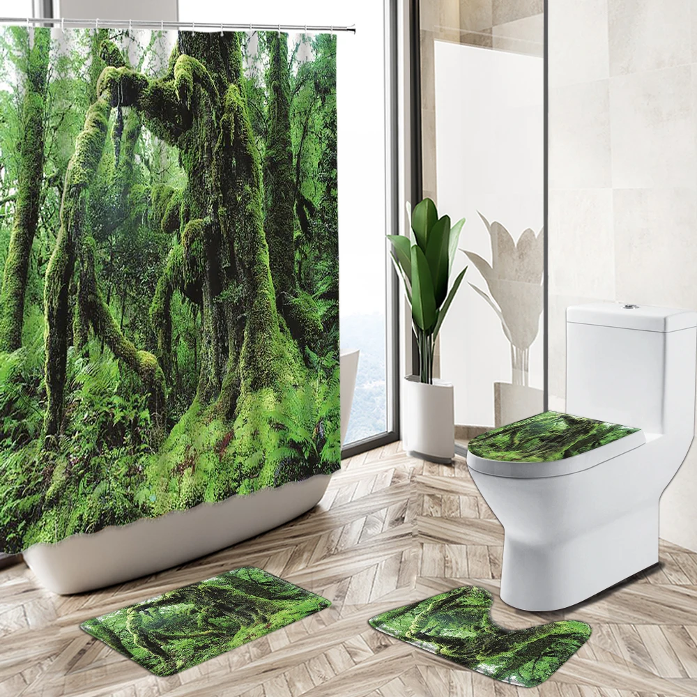 Online Foresta Tropicale Alberi Scenario Tenda Da Doccia Set 3D Primavera Sole Pianta Verde Paesaggio Naturale Tappetino Da Bagno Tappeto Copriwater