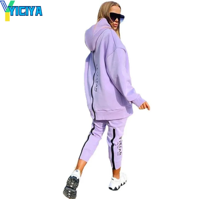 YICIYA Женский Длинный свитшот с капюшоном длинные брюки спортивный костюм для бега
