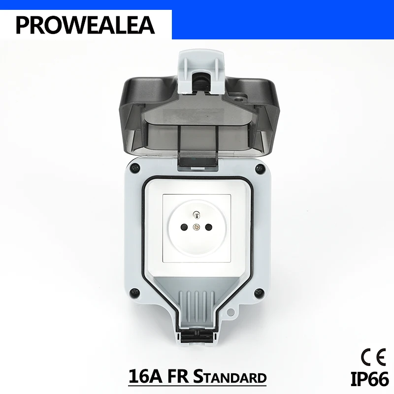 

IP66 Waterproof Receptacle FR Standard 16A Weatherproof Socket Box Outdoor Wall Power Electrical Outlet Grounded