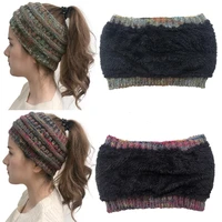 womens girls stretch knitted wool crochet hats caps messy bun ponytail beanie holey warm hat winter warm cap beanies