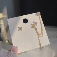 2pcs new fashion gold color shiny stars geometric clip on earrings for women fake cartilage tassel ear cuff no piercing jewelry