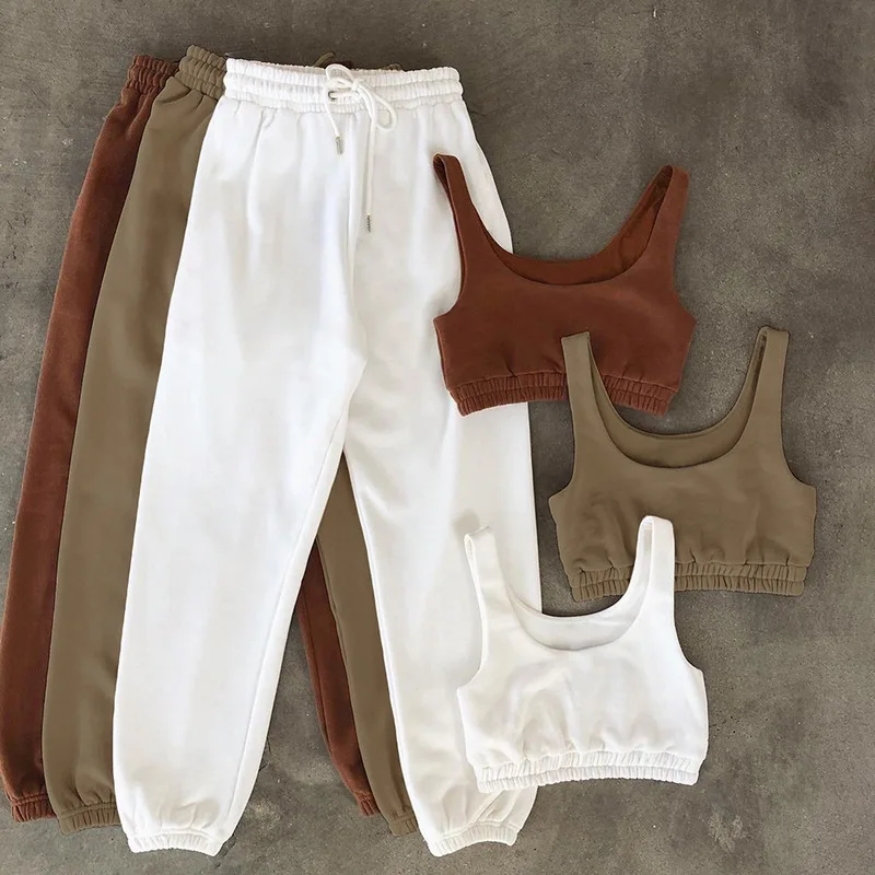 

92K21S02340 Autumn Winter Women Casual Fashion Sexy Skinny Navel Vest and Tie-up Trousers Two Piece Set Hot