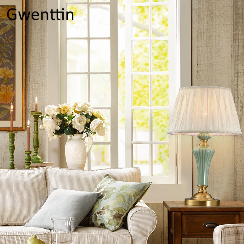 Европейские медные Керамические настольные лампы для гостиной спальни