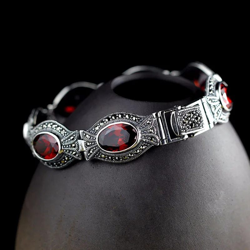 Аутентичные Тайские браслеты для женщин с натуральным гранатом широкие