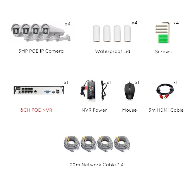 4CH With Cable H.265 PTZ 5MP POE 2CH 4CH NVR комплект системы видеонаблюдения ip-камера 2,8-12 мм 4X IP66 наружная защита от атмосферных воздействий 5.0MP видеонаблюдение - Цвет: 4CH With Cable