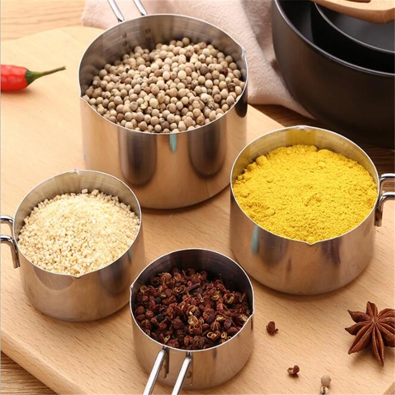 

Мерная чашка из нержавеющей стали, кухонная мерная ложка лопатка для выпечки чая, кофе, Kichen, аксессуары, набор измерительных инструментов, 4 ...