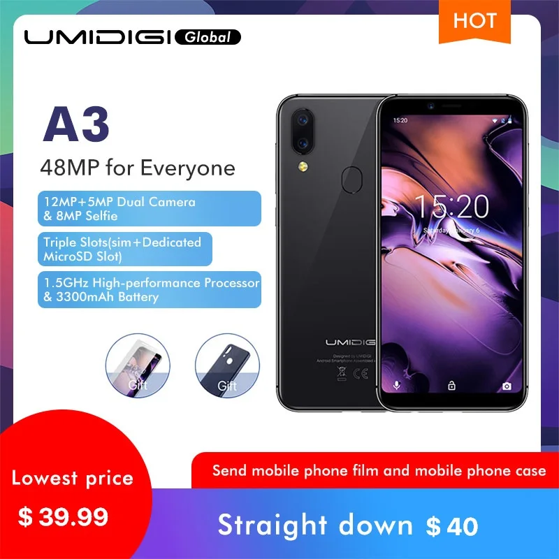 UMIDIGI A3 глобальная полоса двойной 4G 5 дюйма incell HD + дисплей 2 ГБ 16 смартфон
