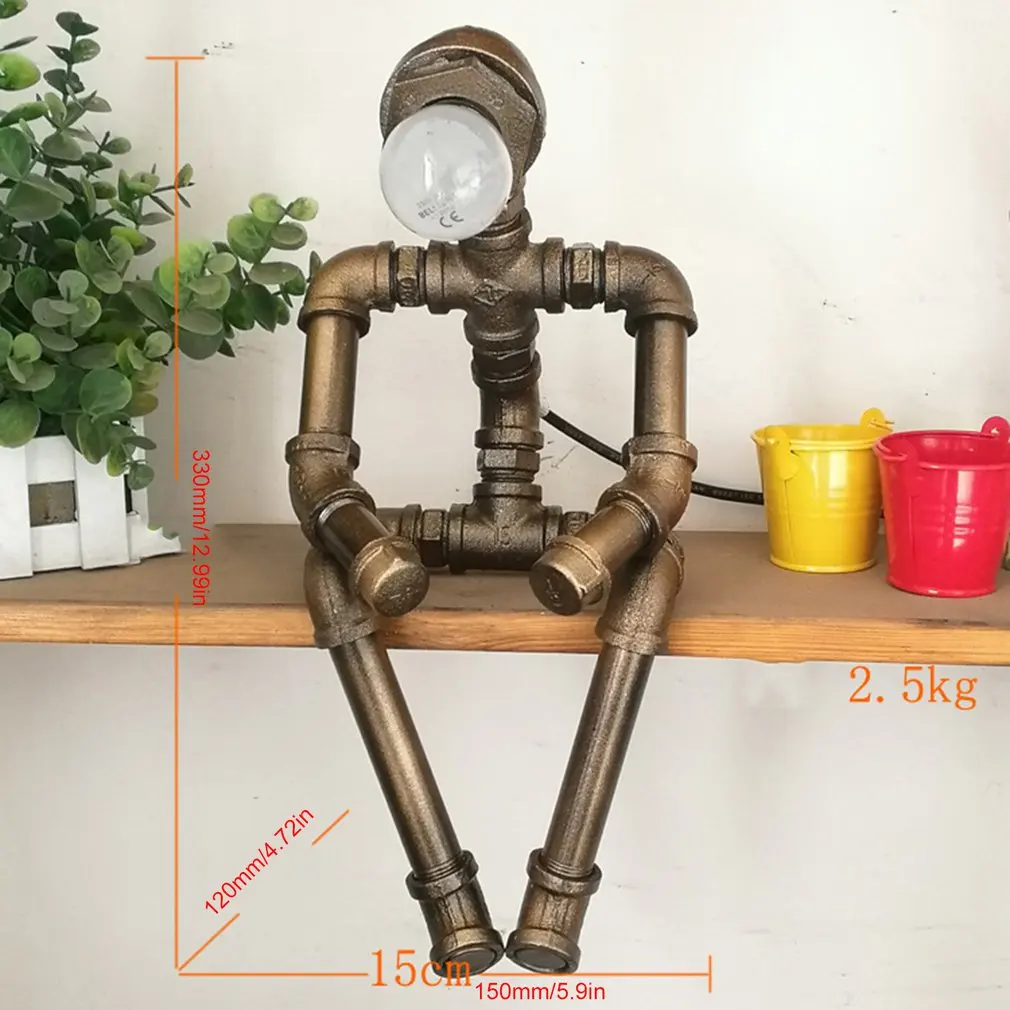 

Industrial Robot Lamps Retro Style Steampunk Lamp Cute Table Lamp Water Pipe Light For Office Bedroom