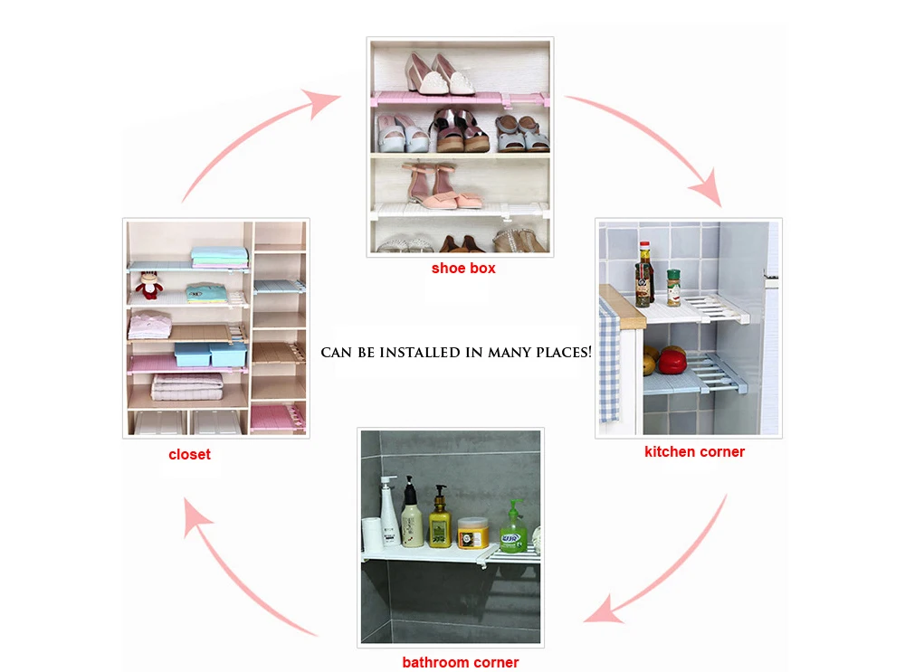 Adjustable Closet Organizer Storage Shelf Wall Mounted Kitchen Rack Space Saving Wardrobe Decorative Shelves Cabinet Holders