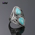 Кольцо из стерлингового серебра 925 пробы, в стиле ретро, с натуральной Бирюзой, для женщин и мужчин, Подарочные ювелирные украшения, роскошное кольцо на палец