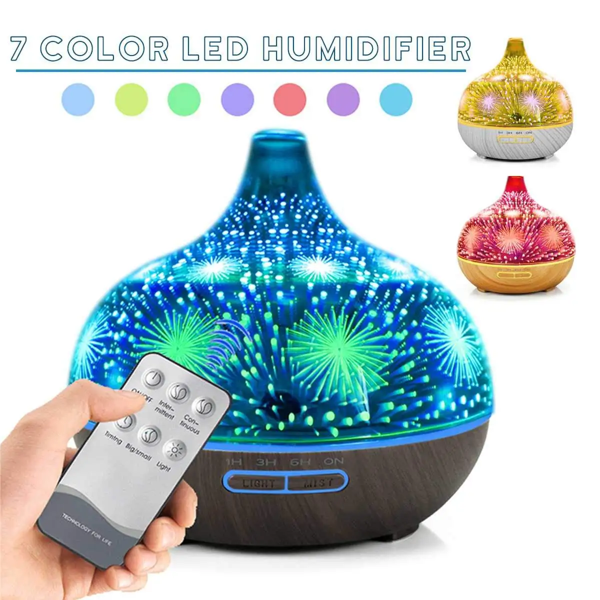 400 мл Фейерверк Любовь ваза увлажнитель воздуха очиститель 7 цветов светодиодный
