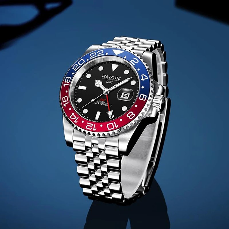 Часы GMT мужские из нержавеющей стали автоматические водонепроницаемые