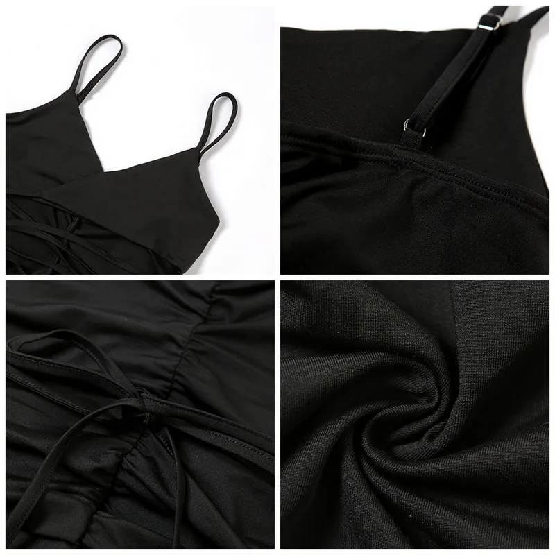 

Aushiya Hollow Out Drawstring Bodycon Dress For Women Sleeveless V-Neck Summer Dresses Black Sexy Clubwear Backless Vestidos New