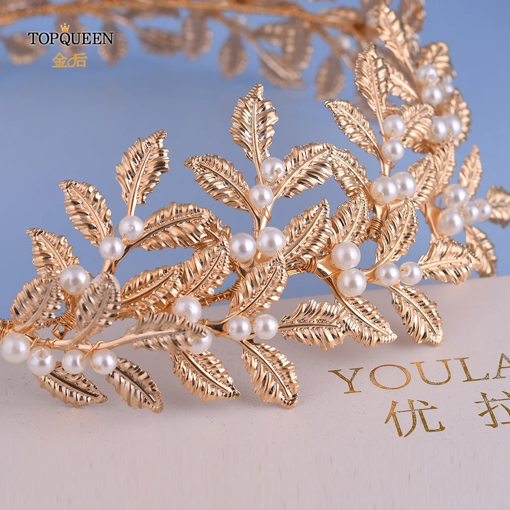 

TOPQUEEN HP353 Bridal Headband Gold Alloy Leaves Forehead Wedding Headpieces for Bride Jeweled Headband Bridal Tiara Headwear