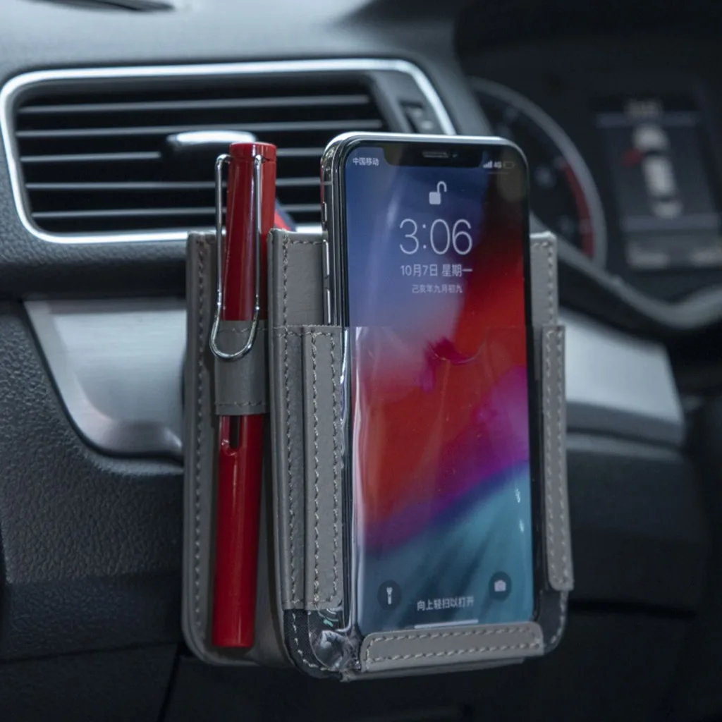 

Car Storage Bag Air Vent Dashboard Tidy Hanging Leather Organizer Box Glasses Phone Holder Storage Organizer Car Accessories