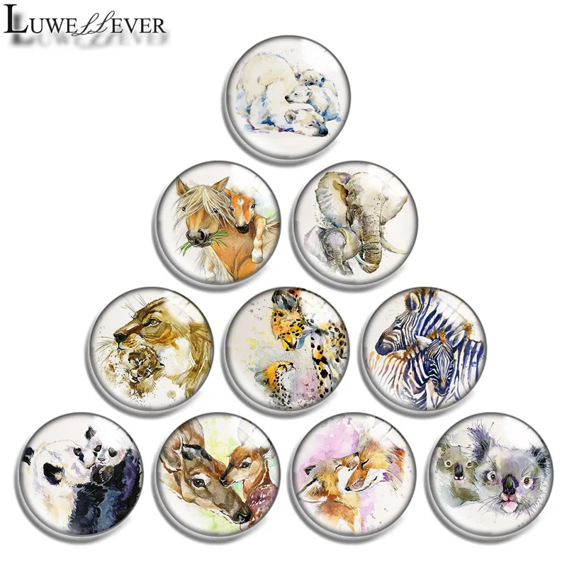 

12mm 14mm 16mm 20mm 25mm 30mm 634 Animal Mother Mix Round Glass Cabochon Jewelry Finding 18mm Snap Button Charm Bracelet