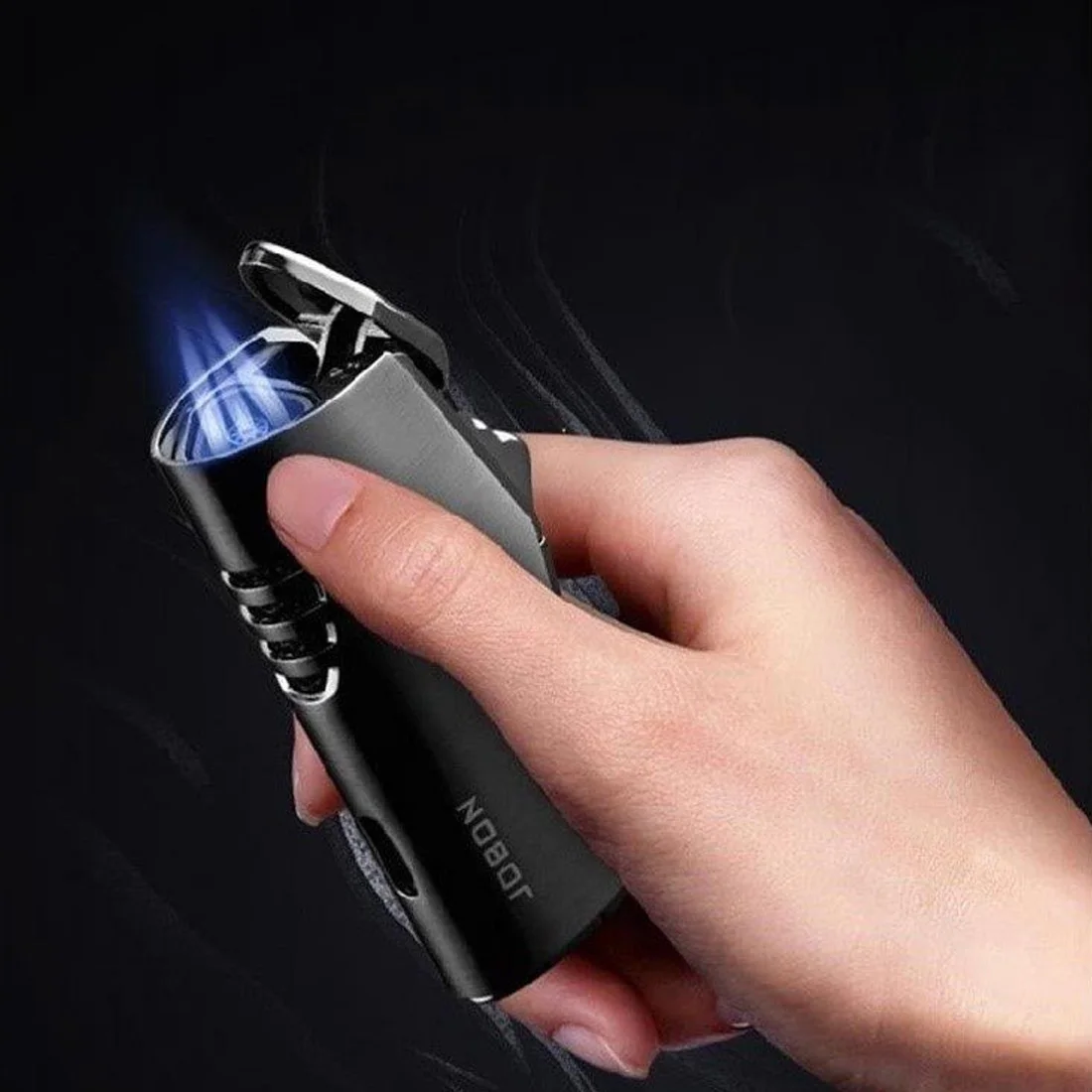 

Jobon Metal Triple Torch Jet Lighter Pipe Lighter With Cigar Cutter Visible Gas Window Windproof Flame Lighter Gadgets For Men