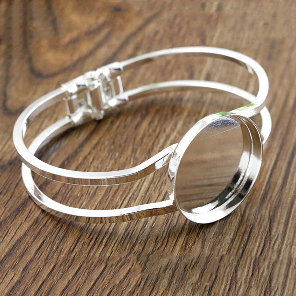 

High Quality 25mm Silver Plated Color Bangle Base Bracelet Blank Findings Tray Bezel Setting Cabochon Cameo
