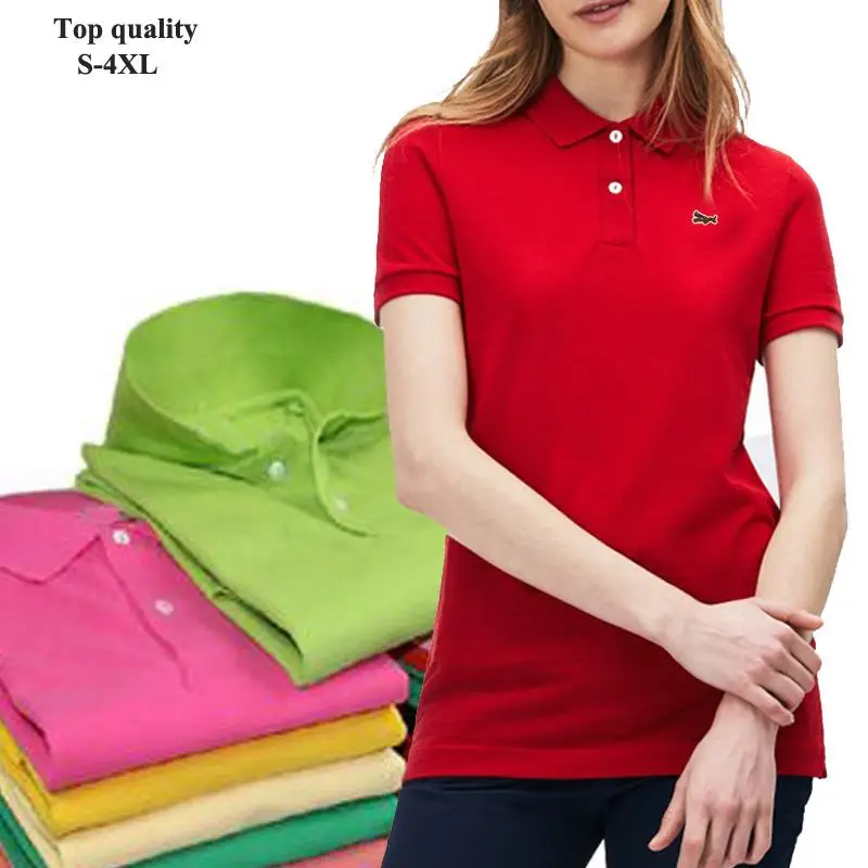 Высокое качество 2020 женские рубашки поло с коротким рукавом 100% хлопок Модная