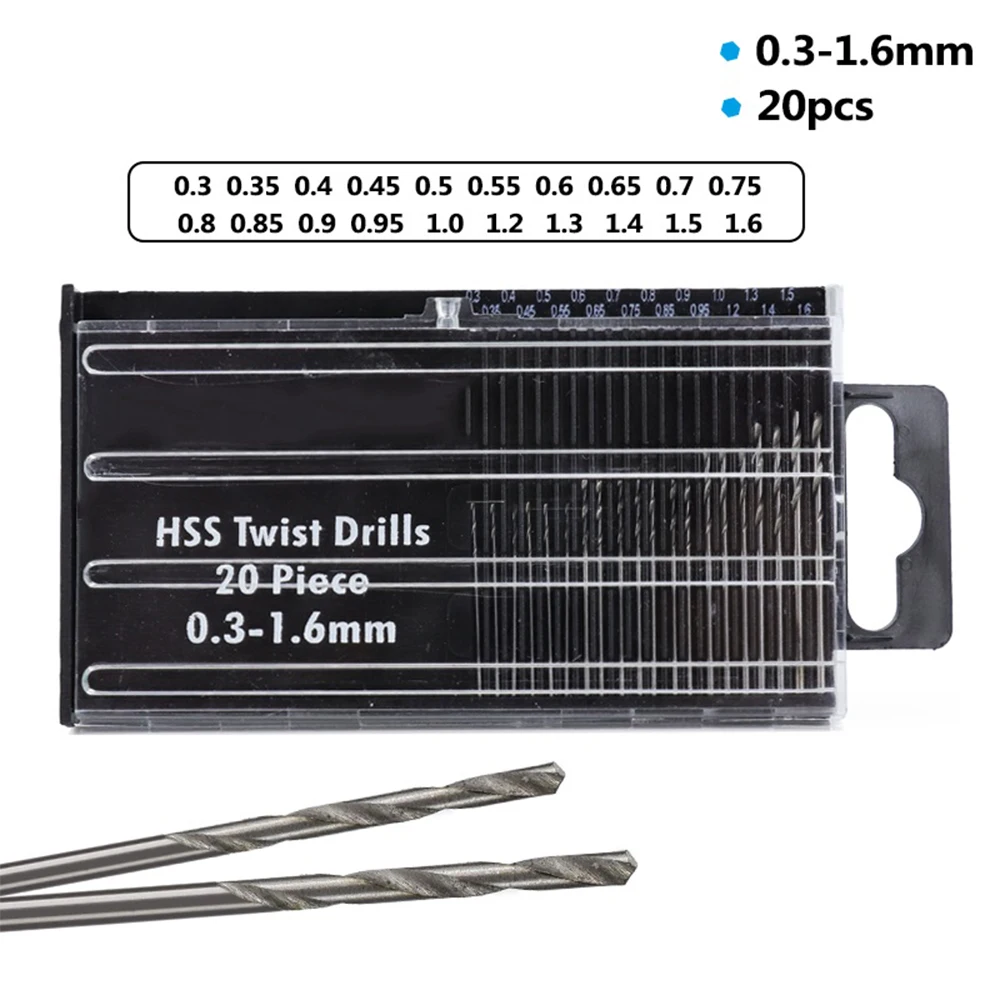 

20pcs 0.3-1.6mm Twist Drill Bit Set High Speed Steel DIY Mini Drill Bit