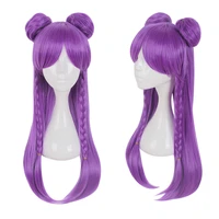 kda kaisa long purple braid wig with bun cosplay costume kda kaisa women heat resistant hair party role play wigs