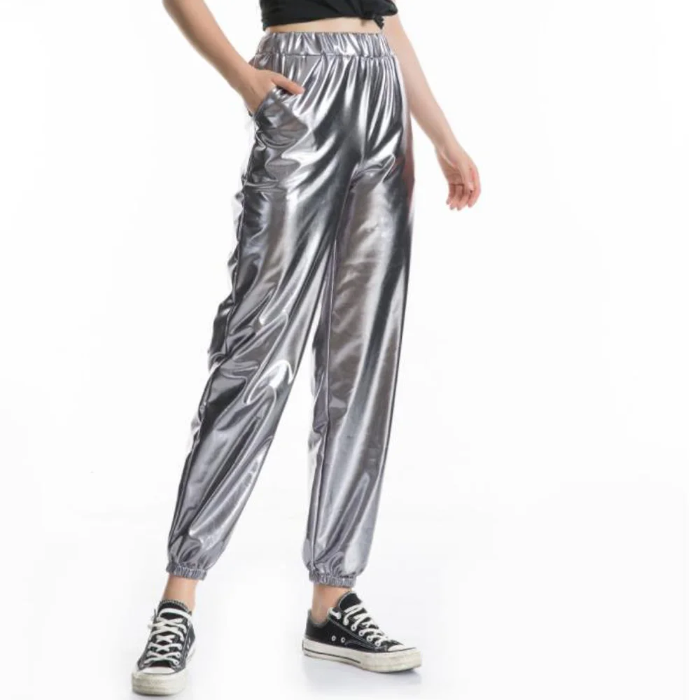 

New Arrival Wide Leg Cargo Pants Women Fashion Shiny High Waisted Trousers Ladies Korean High Street Pant Plus Size Outwear