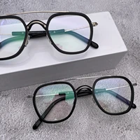 japanese retro handmade titanium glasses frame men square prescriptipn eyeglasses women optical myopia double beam eyewear gafas
