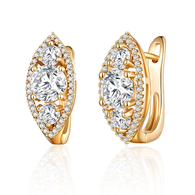 Женские серьги гвоздики с фианитом золотистые/Серебристые вечерние ги большими