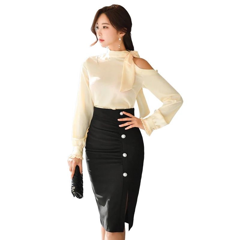 

Han edition strapless silk fashion show thin package hip skirt of tall waist shirts