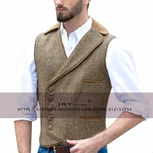Summer Men's 5 Button Herringbone Tweed Vest Tailored Collar Suit Vests (4)