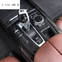 car styling carbon fiber interior for bmw x5 x6 f15 f16 central control gear shift panel gears handrest water cup cover stickers