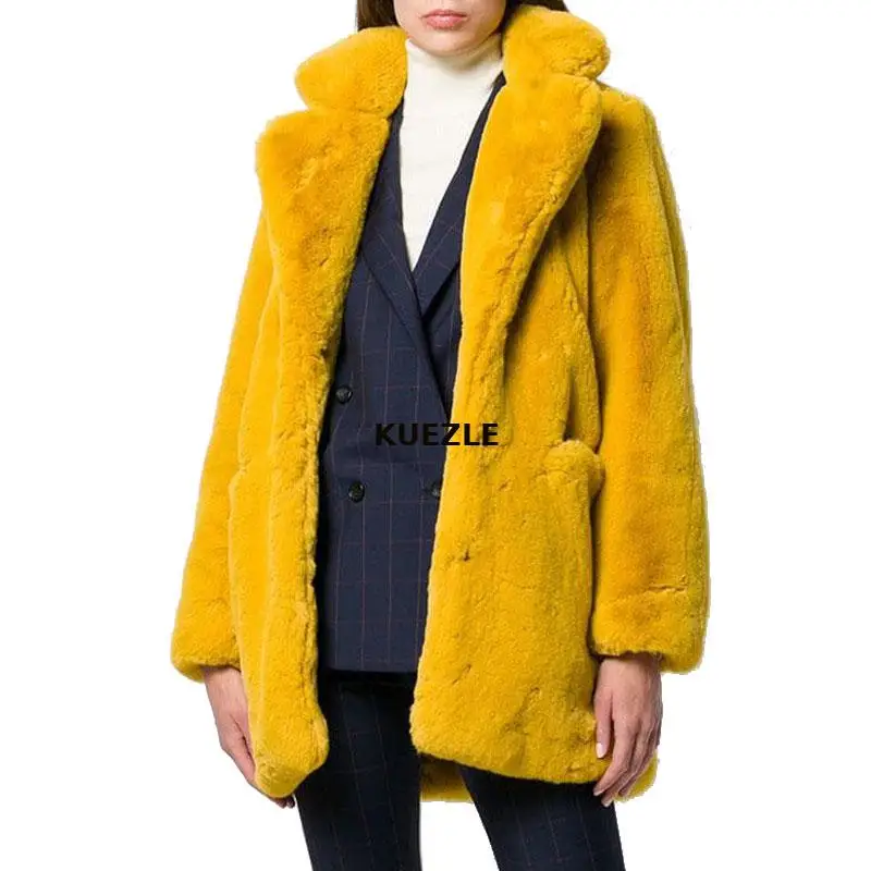 

Пушистое пальто, зимнее пальто, женская куртка из искусственного меха 2022, Женская Повседневная плотная теплая свободная одежда, однотонная ...
