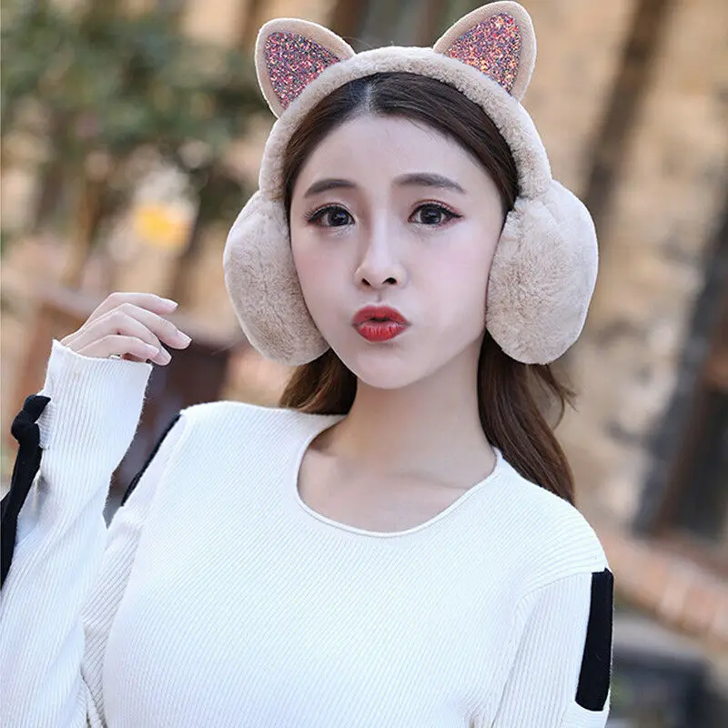 

2019 Fashion New Protect Cute Faux Soft Fluffy Winter Novelty Girl Cat Warm Women Earmuffs Fur Ear