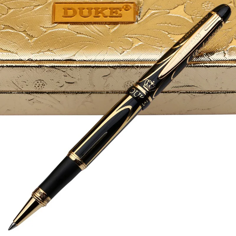 Черная золотая ручка с роллерболом Duke черные чернила средняя заправка хорошая