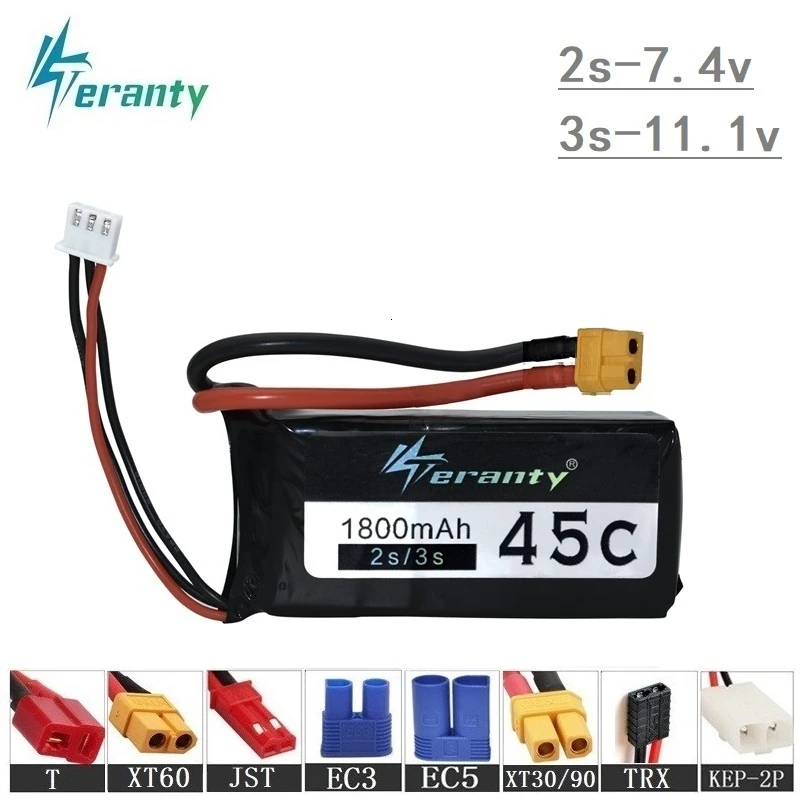 Bater&iacute;a Lipo de alta velocidad 45C 11,1 V 1800mAh para helic&oacute;ptero RC, coches, barcos, Robot, piezas 3s 11,1 v, Drones, bater&iacute;a de litio T/XT60/JST/XT30-0