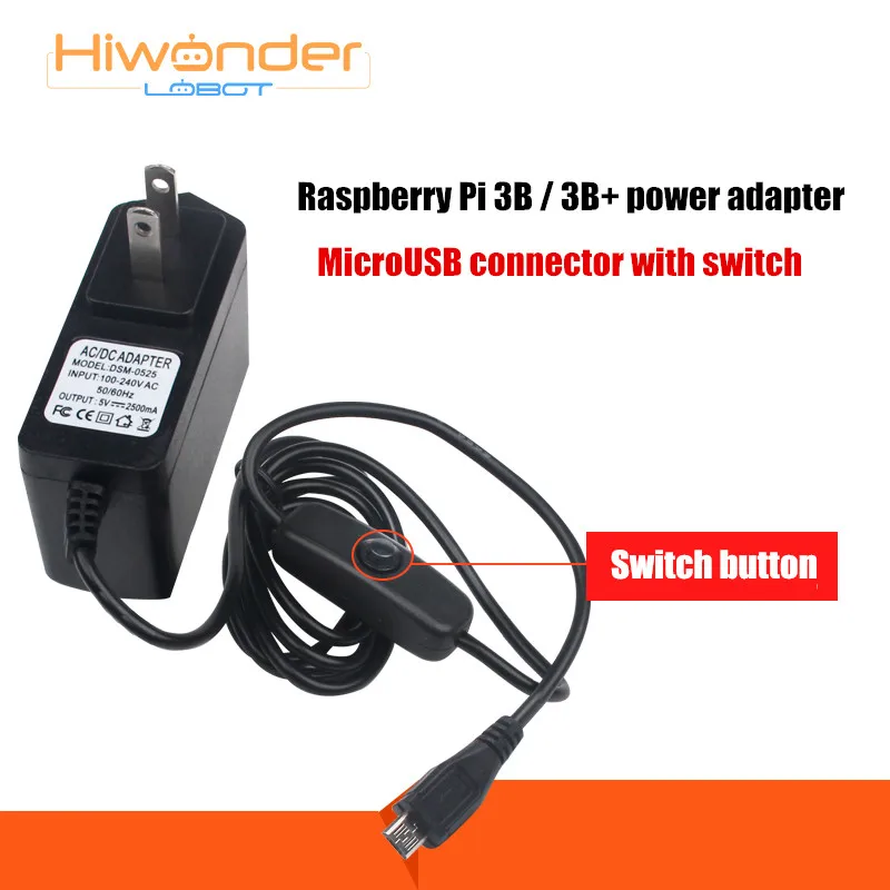 Raspberry Pi 3B/3B + адаптер питания 5V 2.5A зарядное устройство MicroUSB кабельный разъём с