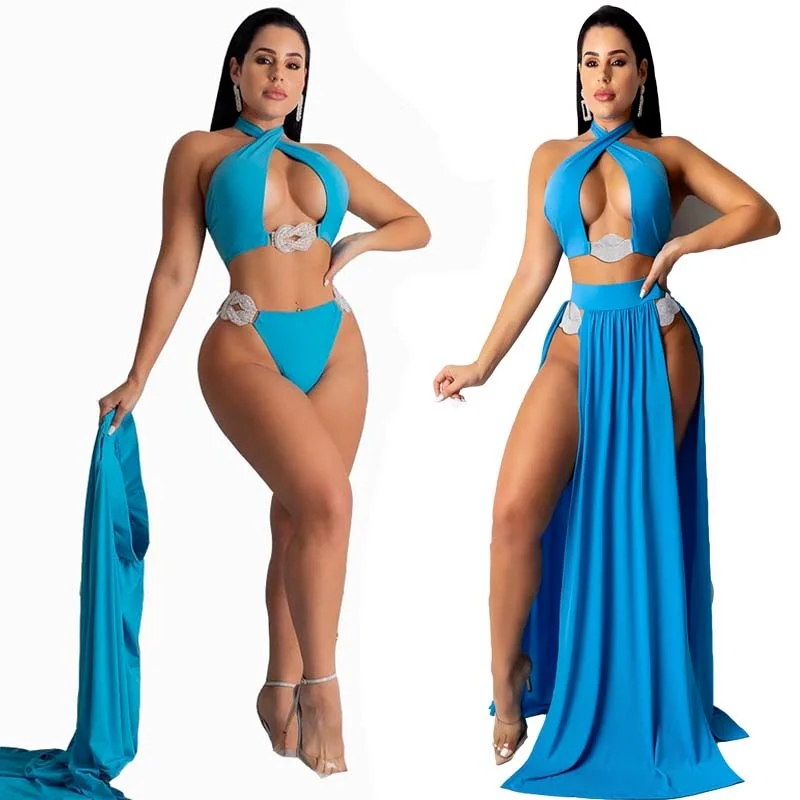 

2021 New Bikini Sexy Swimsuit Split Triangle Bikini Blouse Three-piece Set beach wear swimming suit for women swimsuit