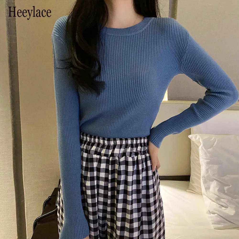 

Женский трикотажный свитер, повседневный облегающий вязаный Топ с длинным рукавом, корейский свитер с V-образным вырезом, женская одежда, ши...