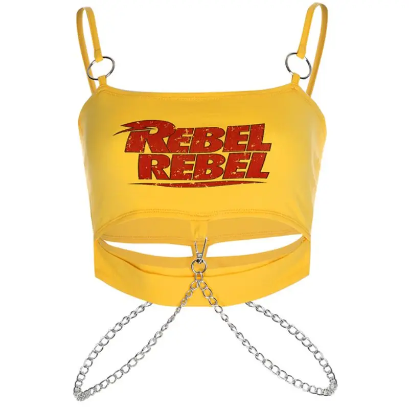 Женский укороченный топ без рукавов с круглым кольцом и металлической цепочкой