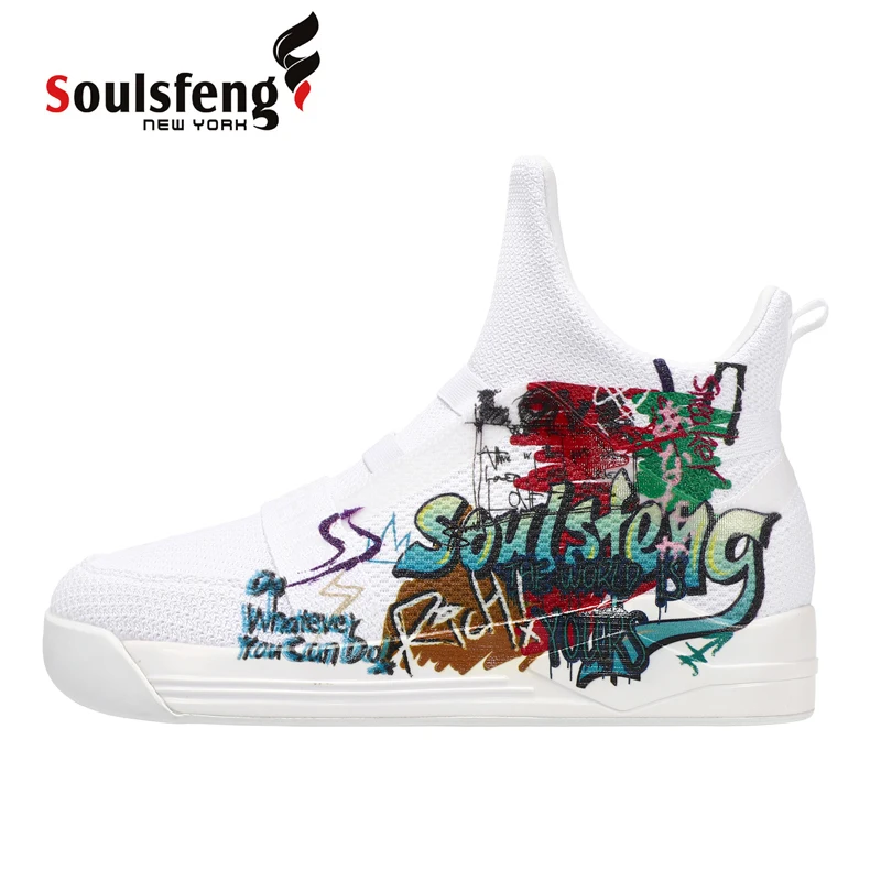 Soulsfeng  Mesh Knit High World White High-top Men's Sneakers Tech Gaffiti Women's Outdoor Boots Couples Fashion Skate Shoes