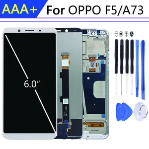 for 6 0 oppo f5 display in mobile phone lcds digitizer assembly parts pantalla a73 touch screen repair parts edge lcd free global shipping