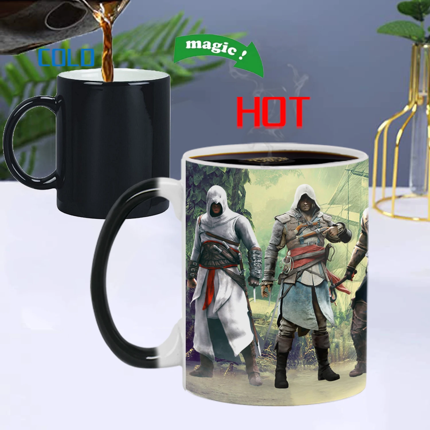 

350ml Creative Assassin Game Ceramic Color Changing Cup Coffee Milk Tea Cup Surprise Gift For Friends And Loved Ones