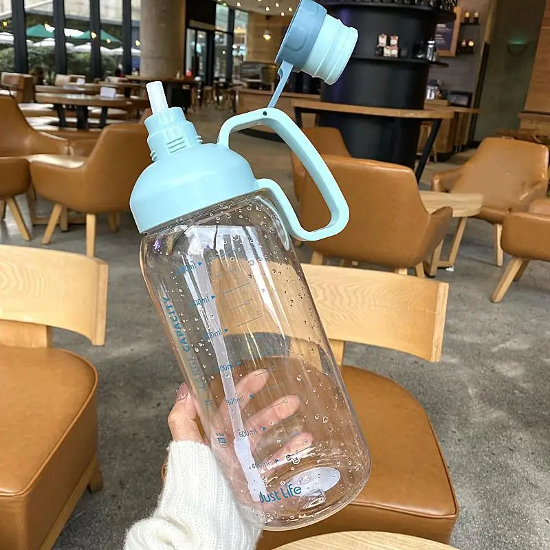 

Large capacity portable water bottle with scale adult sports straw water cup men's and women's outdoor cup super large fitness