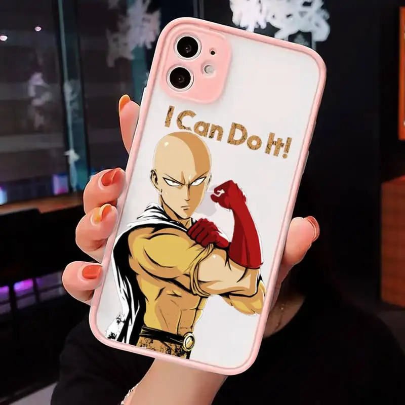 

Anime One Punch Man Phone Cases matte transparent For Pink iPhone 7 8 x xs xr 11 12 pro plus max mini Clear Funda