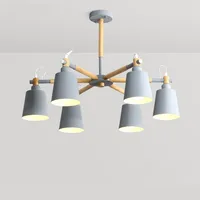 Nordic Style Wood Pendant Lights Macaron Modern Metal Lamp Black Grey Blue Green For Loft Living Room Loft Bedroom Kitchen Lamp
