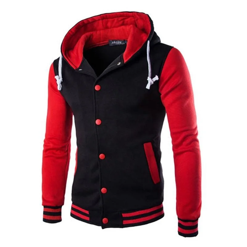 

Male baseball jacket with hoodie/boy fashion design Red male wine slim fit college varsity jacket stylish designer dress homme