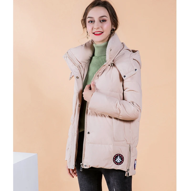 Beige Модная женская зимняя куртка на утином пуху, длинное плотное двухстороннее однотонное пальто для женщин размера плюс, облегающее - Цвет: Beige