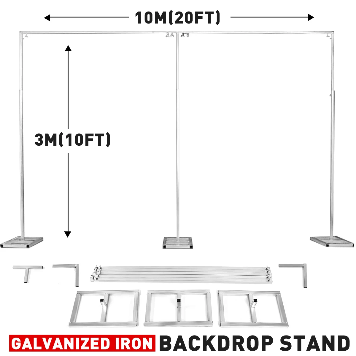 

10x20Ft Wedding Square Wrought Metal Frame Arch Adjustable Backdrop Curtain Stand Flower Yarn Shelf Party Events DIY Decoration