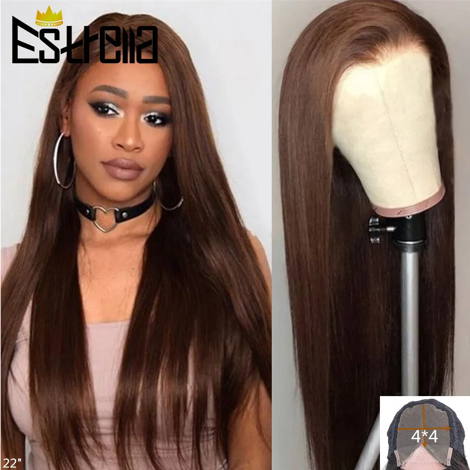 Straight Brown Colored Human Hair Wigs For Women Human Hair Peruvian Chocolate Brown 13x4 Lace Front Human Hair Wigs Pre Plucked