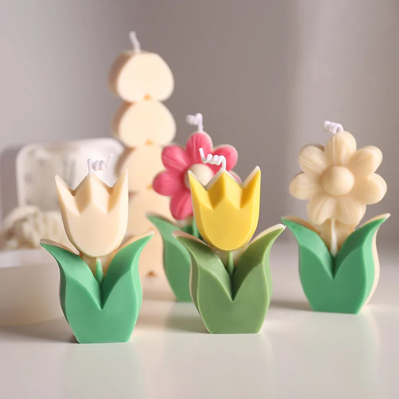 

3D Flower Candle Silicone Mold Creative Tulip Handmade Aromatherapy Candle Molds Making Tool Resin soap mould Home Decoration
